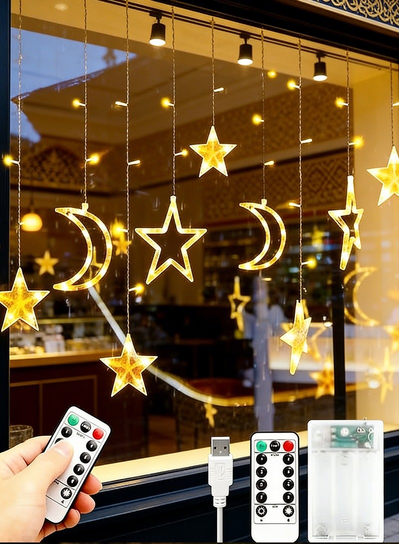 يواوليتي أضواء رمضان، 8 أوضاع إضاءة أضواء LED رمضان، أضواء زخرفية على شكل نجمة وقمر بطول 2 متر لغرفة النوم والعطلات (أبيض دافئ) - Image 1